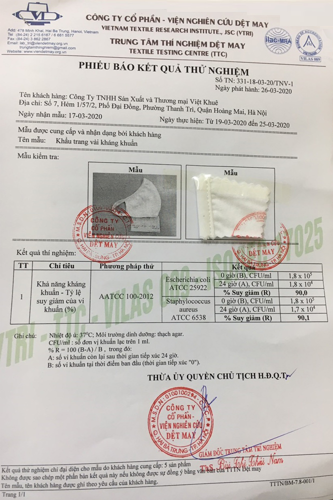 giấy chứng nhận sản xuất khẩu trang